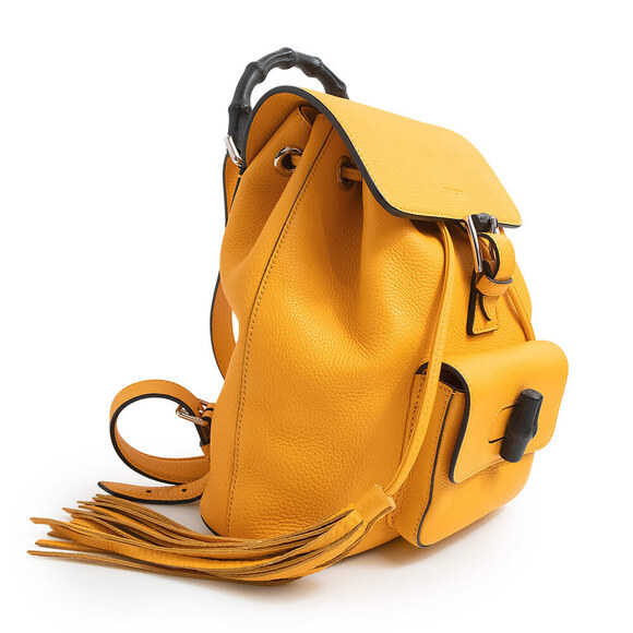 Gucci Bamboo Fringe Backpack Daypack Leather Yellow - Picture 5 of 9